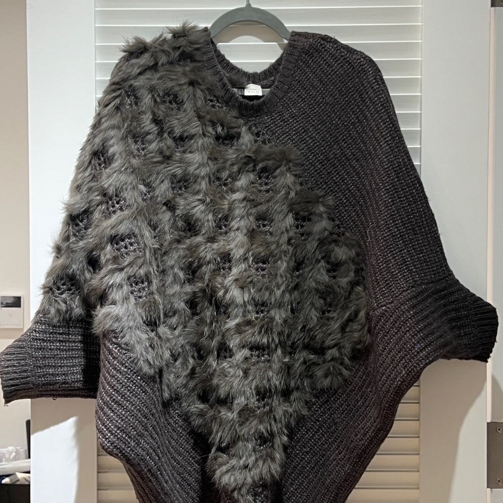 Elegant Charcoal Sweater with Faux Fur Accent
